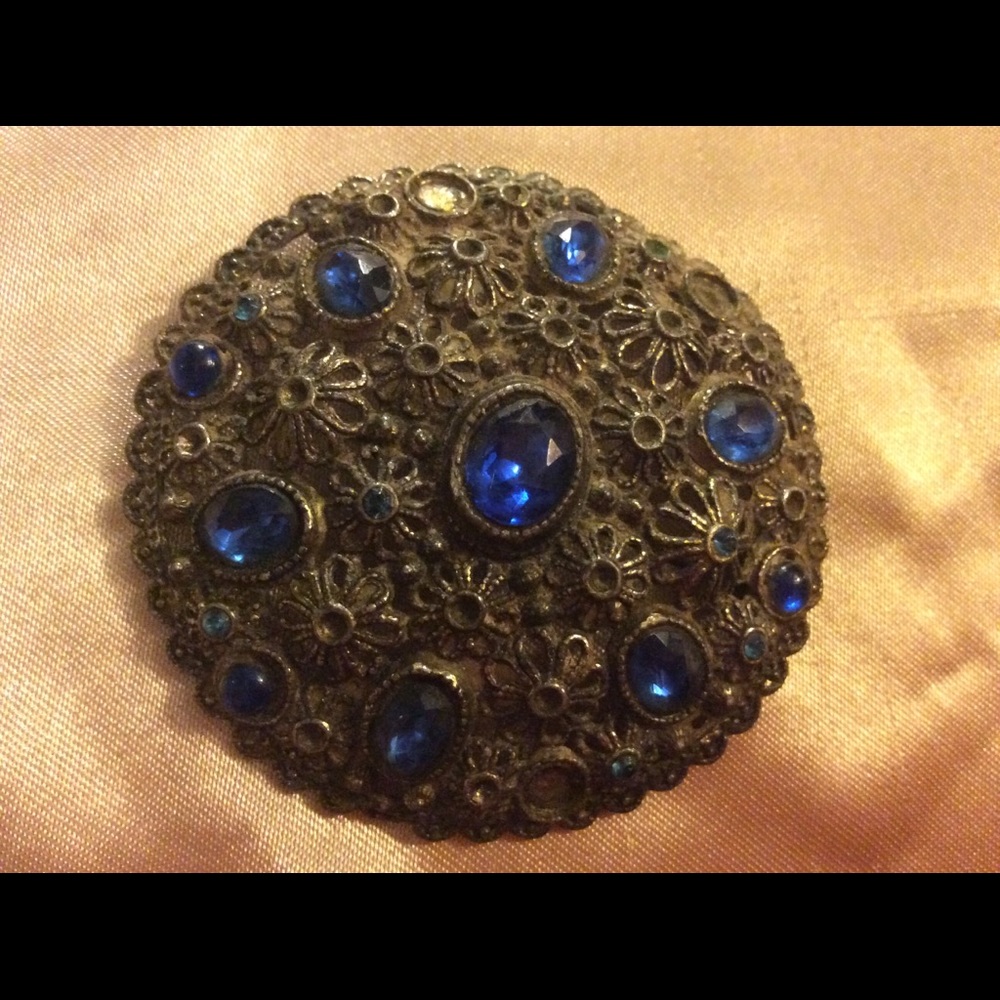 Vintage MOM Antique 1930 England Glass Blue Brooch